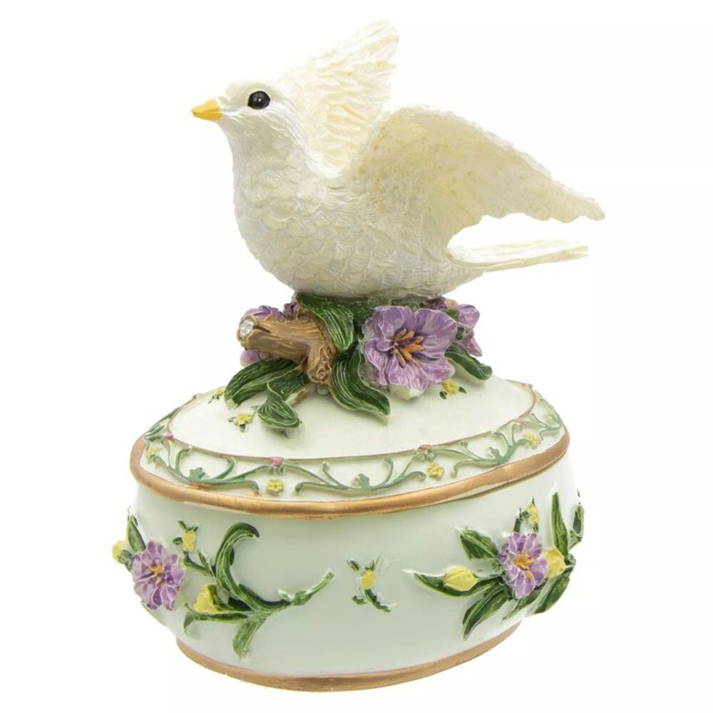Songbird Treasures Dove Music Box Resin Trinket Box